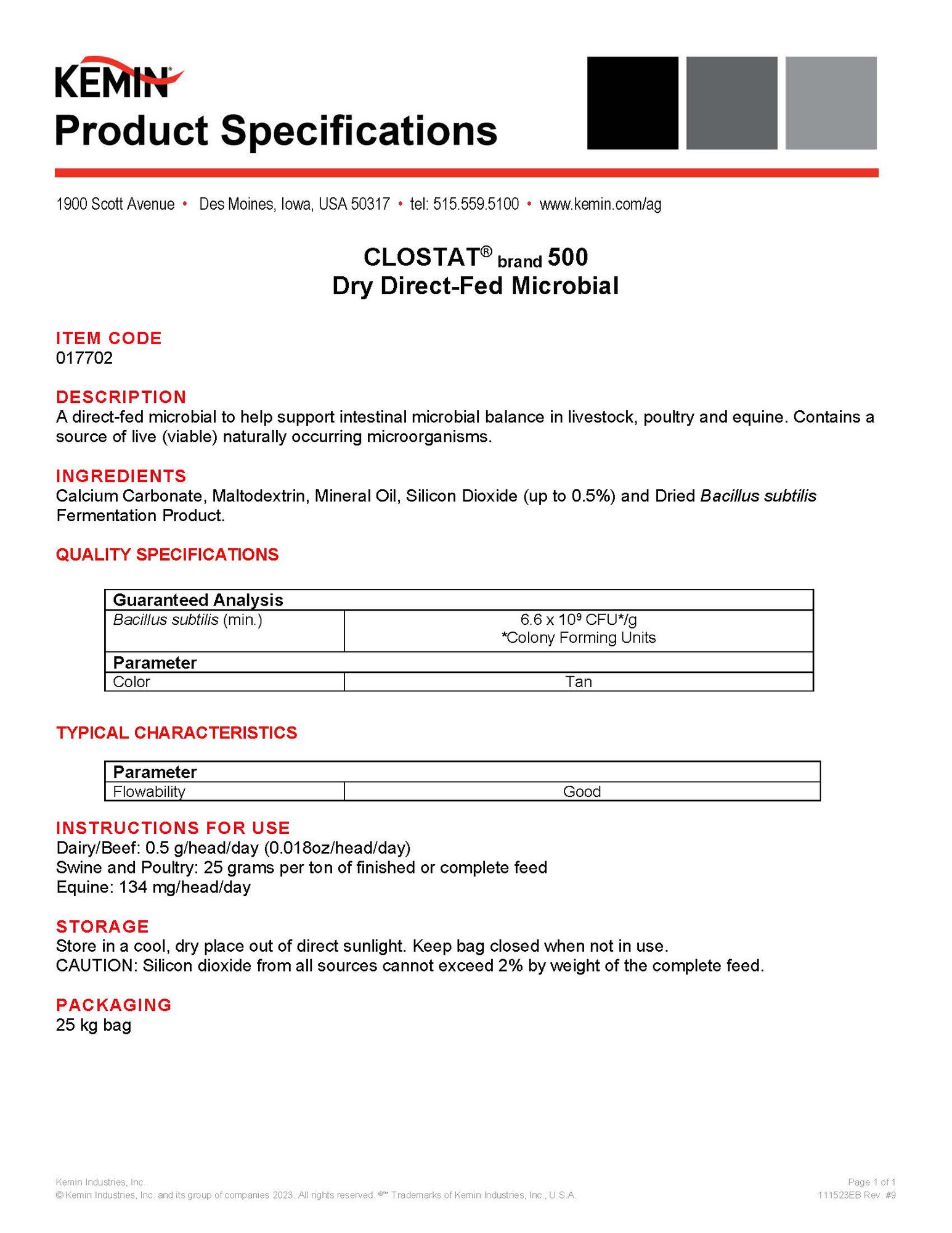 CLOSTAT 500 Spec Sheet Thumbnail